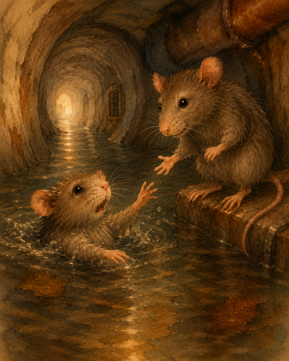 Two rats in a sewer, an illustration of the Ratatouille metaphor about facing forward
